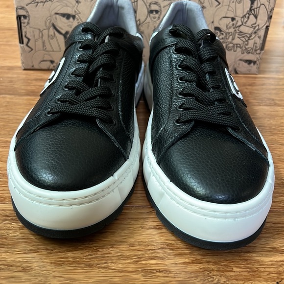 NEW * DESIGNER* KARL LAGERFELD Black Leather Sneaker sz 10.5 / 43.5 - Picture 6 of 7